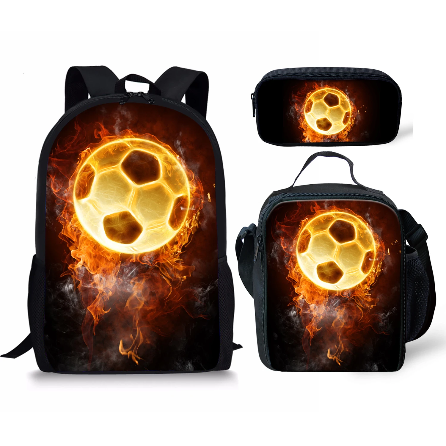 Harajuku Funny Sports Ball 3pcs/Set Backpack 3D Print Student Large Capacity Bag Travel Laptop Daypack Lunch Bags Pencil Case