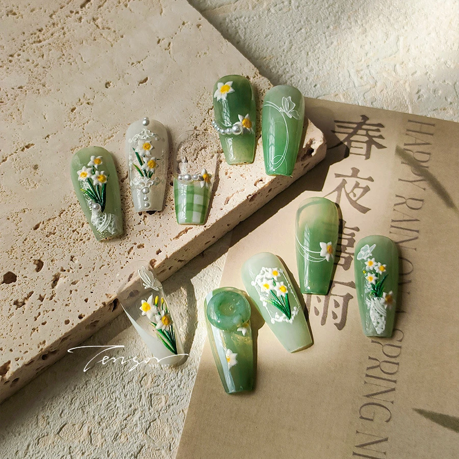 White Daffodils Butterfly 5D Soft Embossed Reliefs Self Adhesive Nail Art Stickers Lily Flowers 3D Manicure Decals