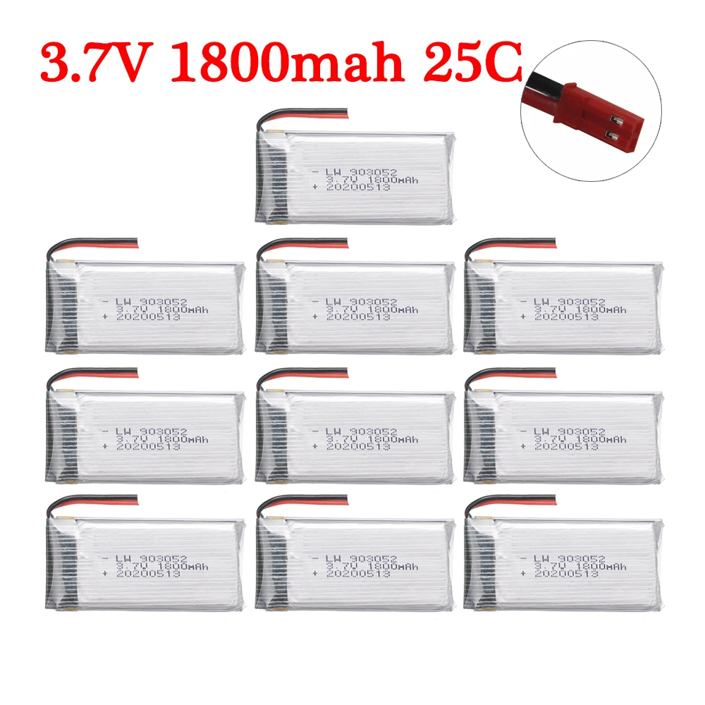 

(JST plug) 3.7v 1800mAh Lipo Battery for H68 HJ28 HJMAX HQ859B HQ898B H11D H11C T64 T04 T05 F28 F29 RC Drone Parts Accessories