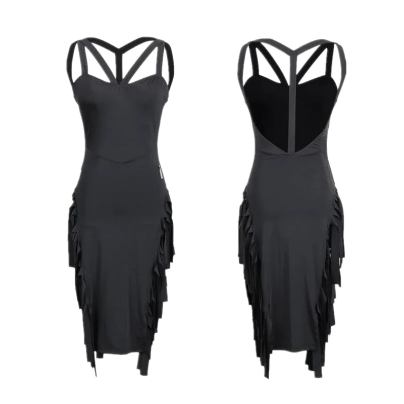 

Женское платье для латиноамериканских танцев, черное платье с открытой спиной и кисточками для соревнований, платье для тренировок самбы