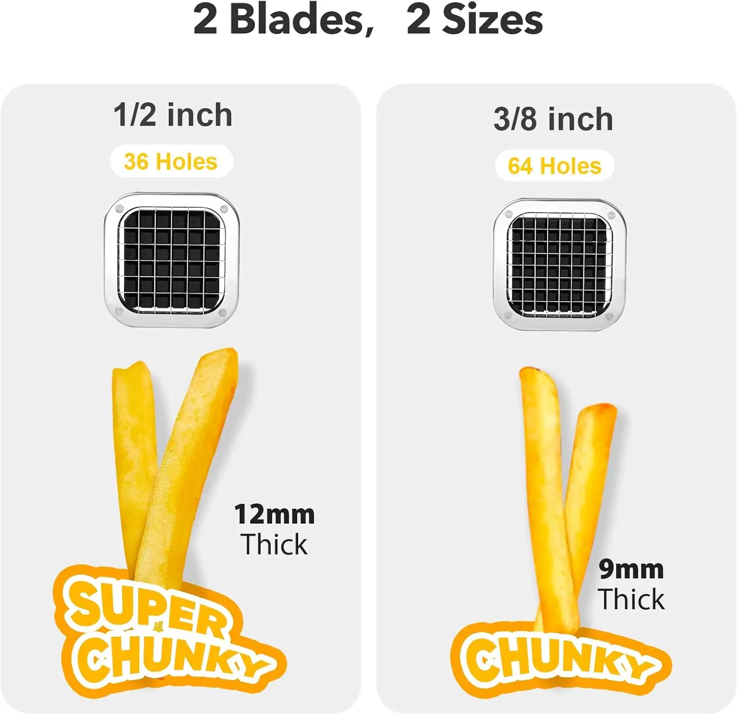 Electric French Fry Cutter, Upgrade Lid Control Version with 1/2 Inch and 3/8 Inch Blade. 300w Commercial Grade Stainless 4