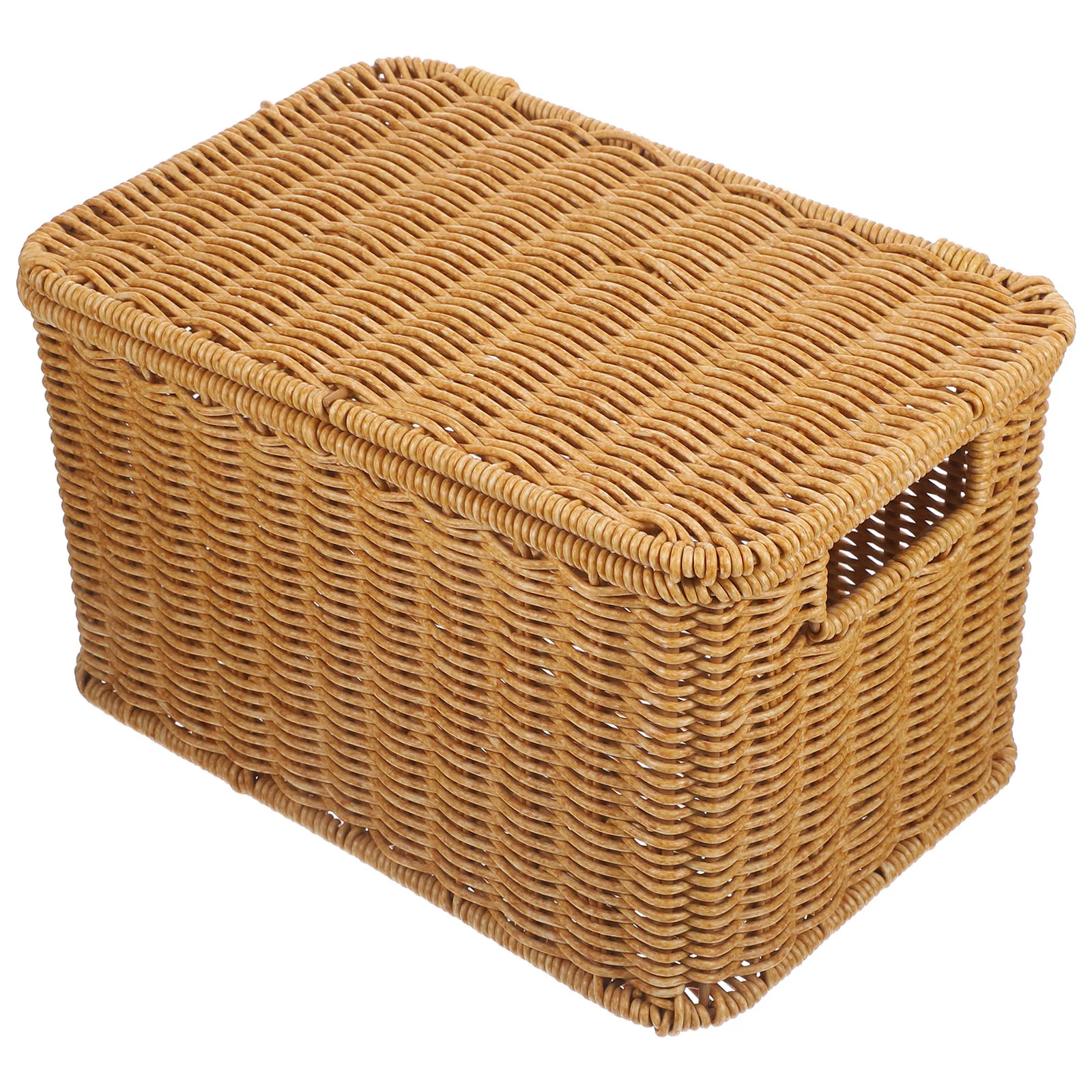 

Woven Storage Box Bins with Lids Toy Basket Clothes Multifunction Desktop Sundry Receiving Rattan Decorative Bedroom Organizer