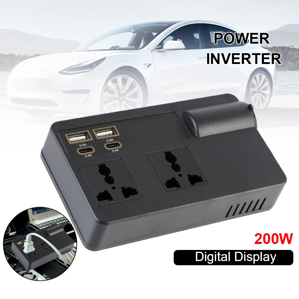 Car Inverter 200W DC 12V/24V to AC 220V Converter ON/OFF Switch QC 3.0 USB/PD/Type-C Chargers Power Adapter Voltage Detection