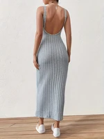 Solid Backless Tank Dress，Summer new sexy backless mid-length knitted sleeveless dress