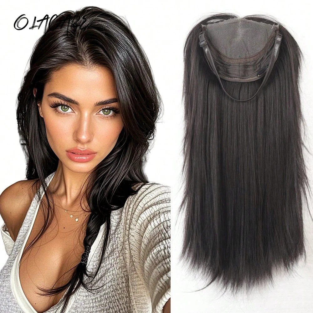 Synthetic Black Lace Front Wig for Women Brown Long Straight Hair
