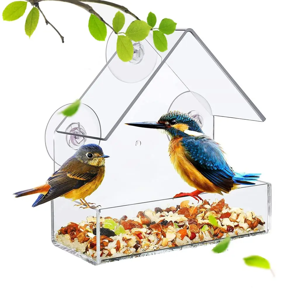 Bird Feeder Window Wild Transparent Table Removable Suction Cups Sliding Feed Tray For Garden Patio Yard