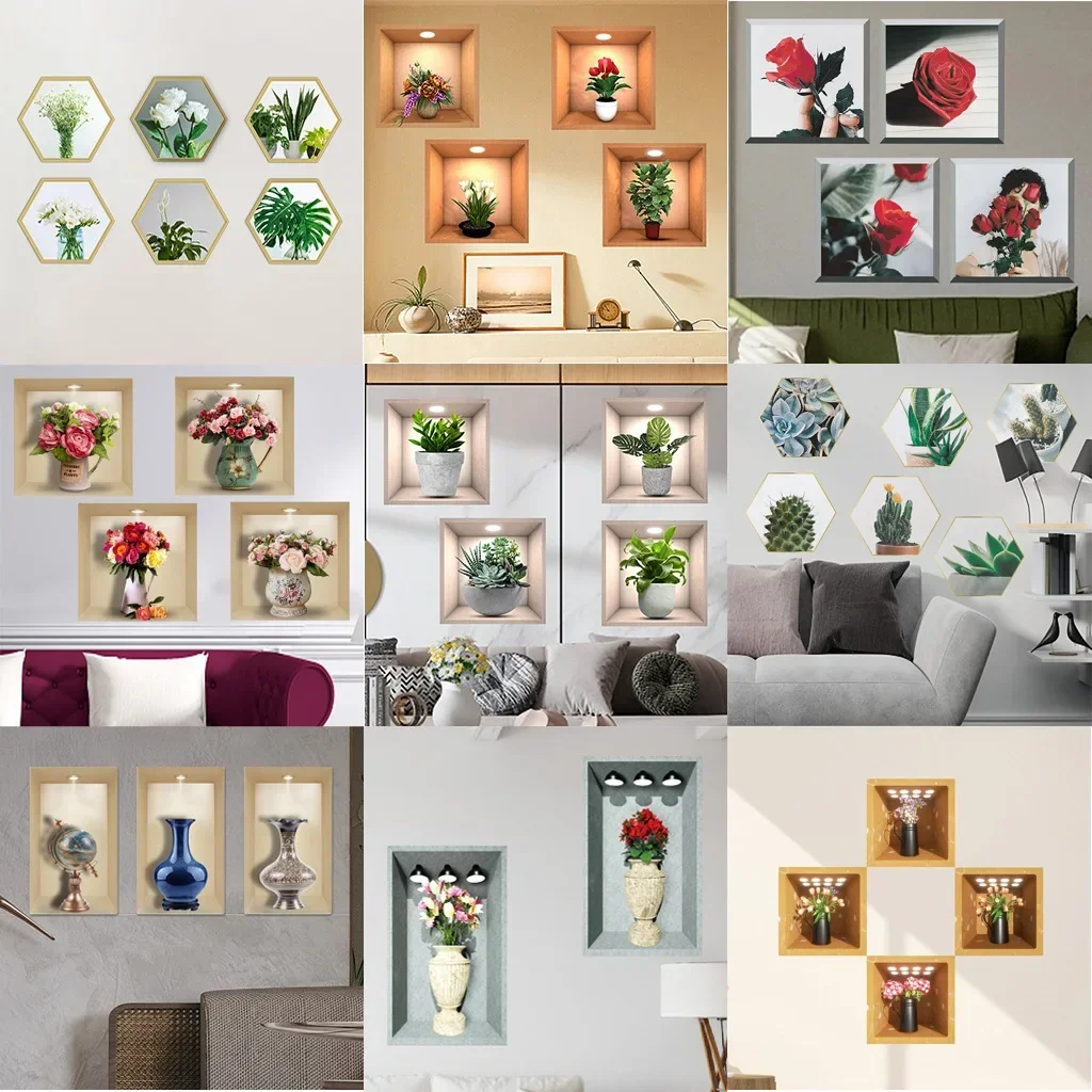 

Creative False Window Green Plant Potted Wallpaper Living Room Bedroom Decorative Wall Sticker Self-adhesive Wall Sticker 30cm