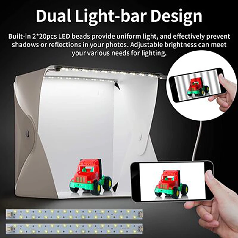 Folding Lightbox 20cm Portable Photography LED Photo Studio Tent LED Softbox Background Kit USB Mini Light Box DSLR Camera