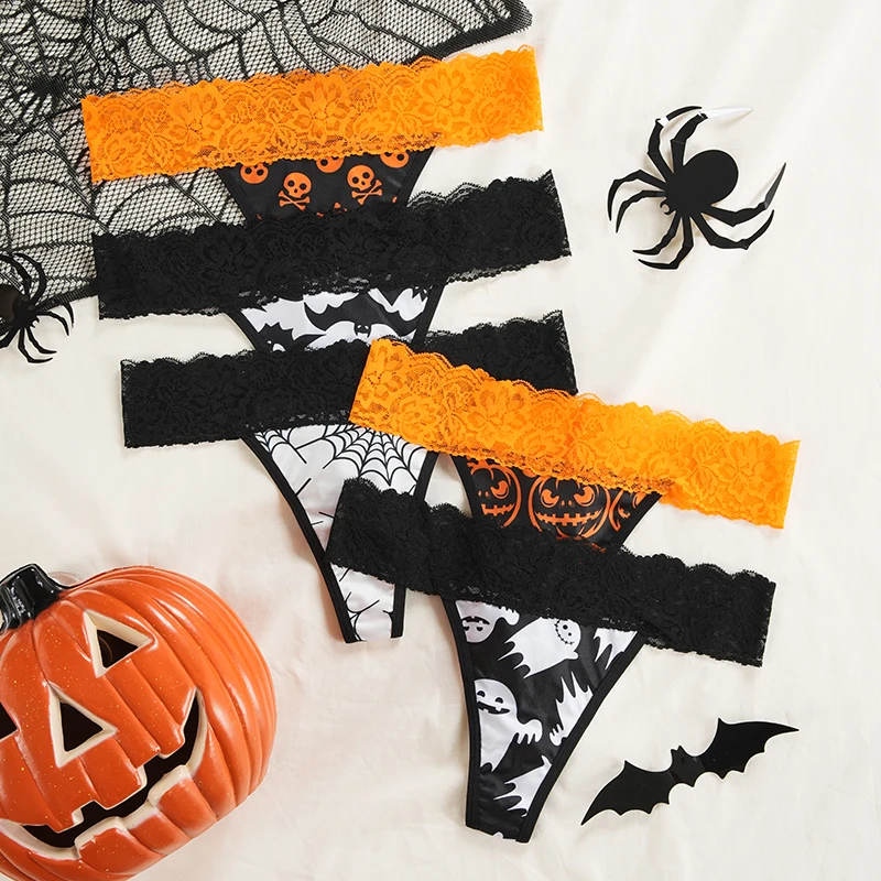 Low Waist Halloween Pattern Design Orange Ice Silk Lace Underwear low-waist-halloween-pattern-design-orange-ice-silk-lace-underwear