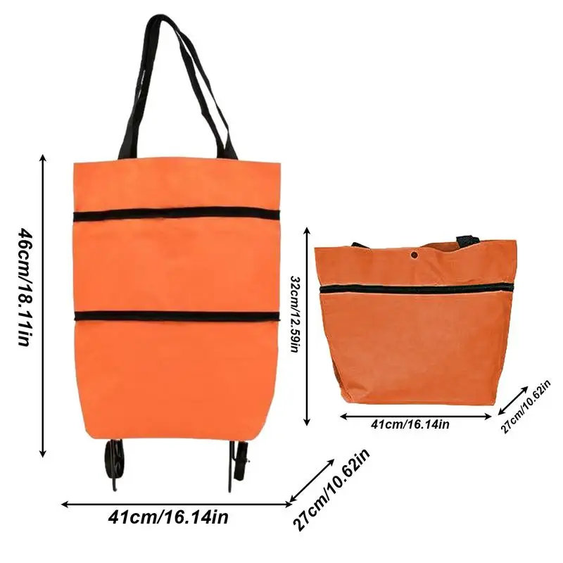 Foldable Shopping Bag With Wheels Portable Trolley Bags Tote Grocery Cart 2 In 1 Large Capacity Bag Portable Shopping Reusable