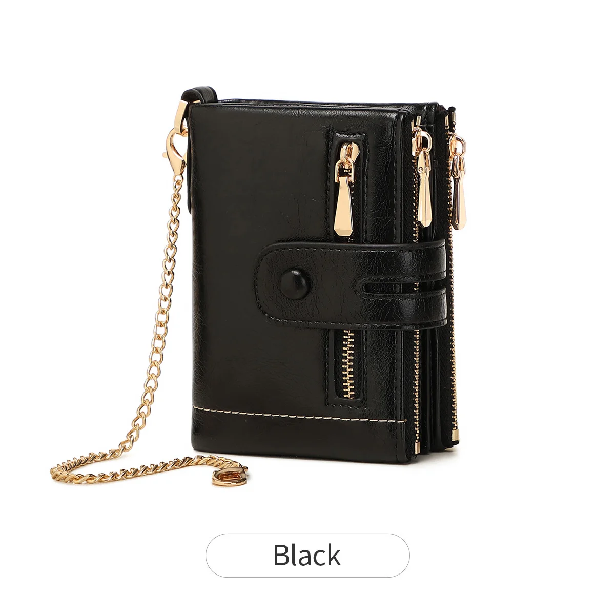 Elegant Women's Double Zipper Trifold Wallet with Detachable Card Holder