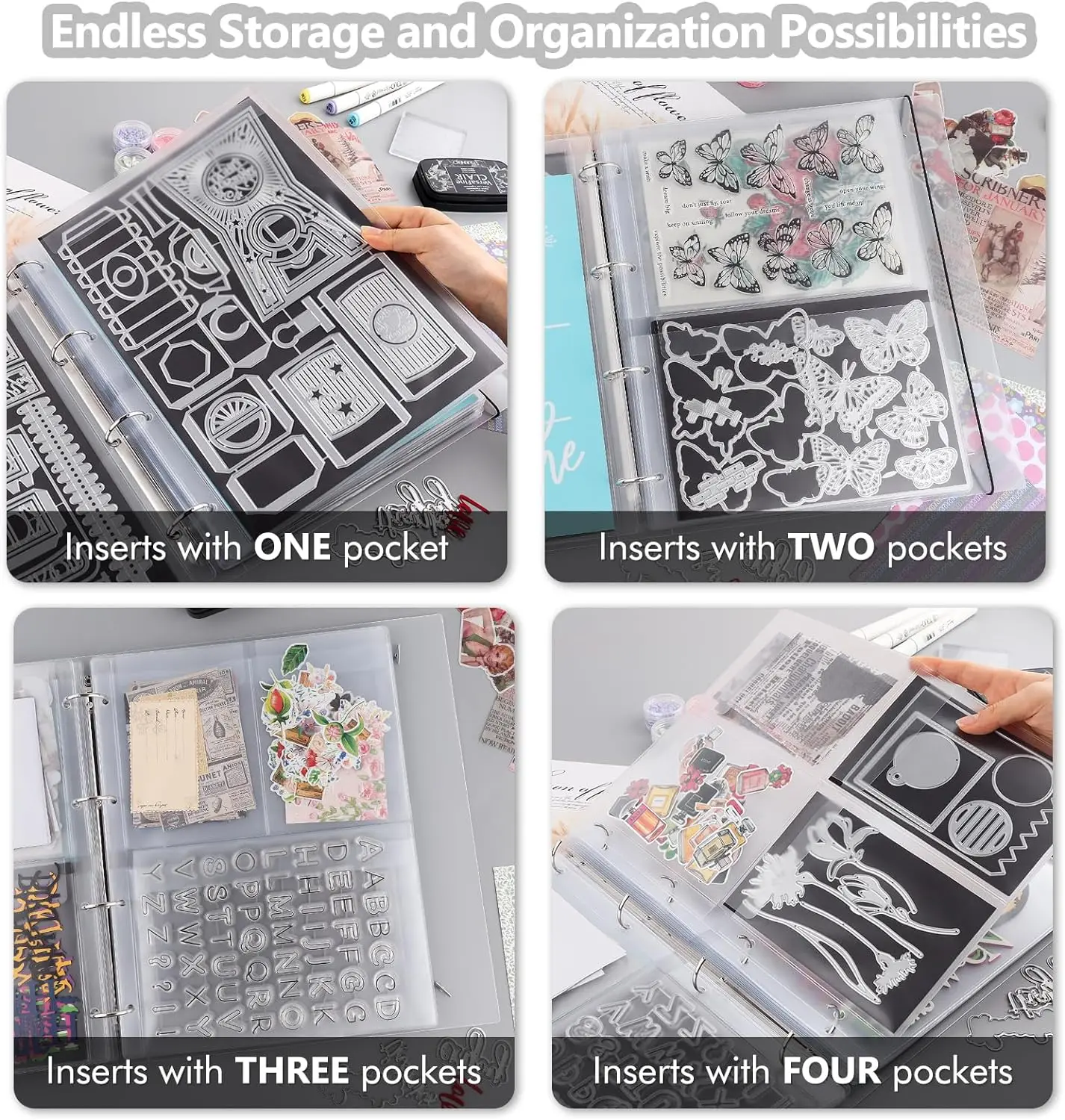 Craft Storage Binder A4 Size Die And Stamp Storage Folder Inserts With One/Two/Three/Four Pockets Bags for Scrapbooking