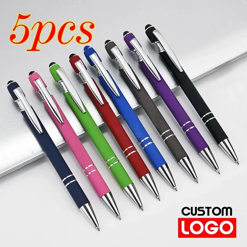 5pcs Light Metal Ballpoint Pen Office School Advertising Pen Custom Logo Text Engraving Laser Engraving Touch Screen Pen 5 pcs lot new creative invisible light postcards hidden text love confession gift greeting card assorted birthday card message