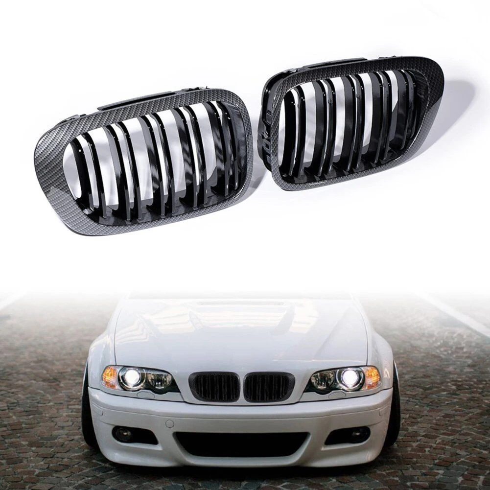 

1 Pair Front Bumper Kidney Grill Grille Double Slats Compatible For BMW 3 Series E46 Replaces 51138208685 51138208686