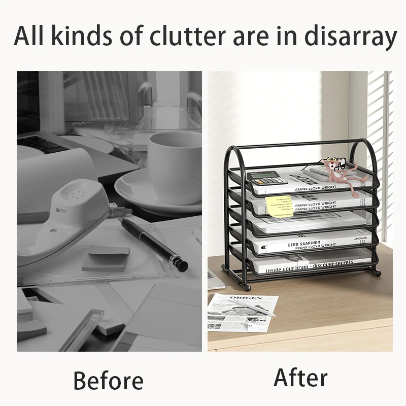 Letter tray Desktop storage rack, 3-tier mesh paper tray, documents, letters, office paper storage box 2