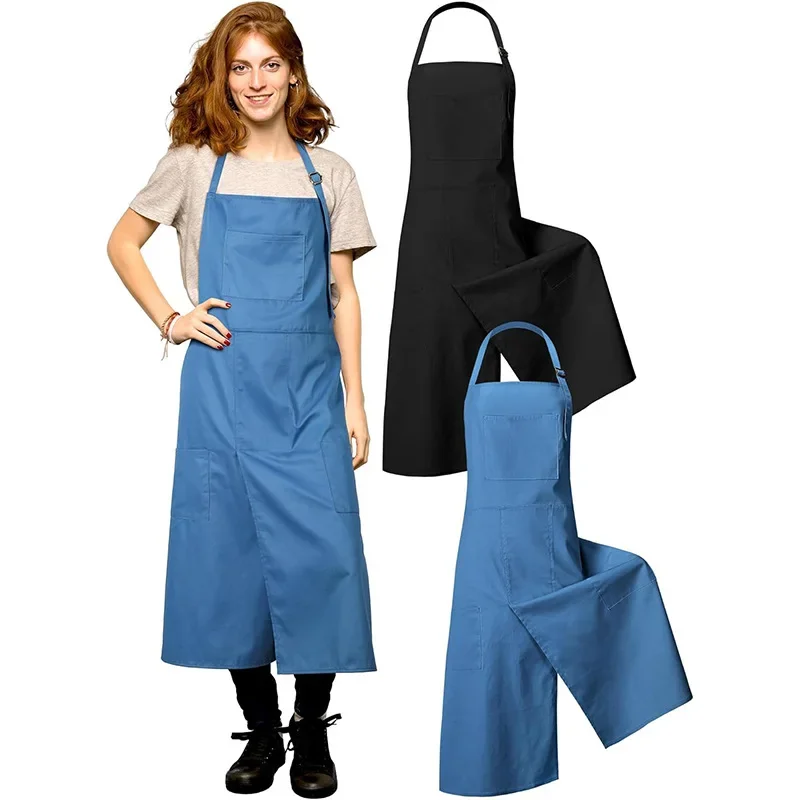 Canvas Long Split-Leg Apron with Adjustable Neck & Tie Straps for Pottery Painting Restaurant Work, Durable Multi-Purpose Design