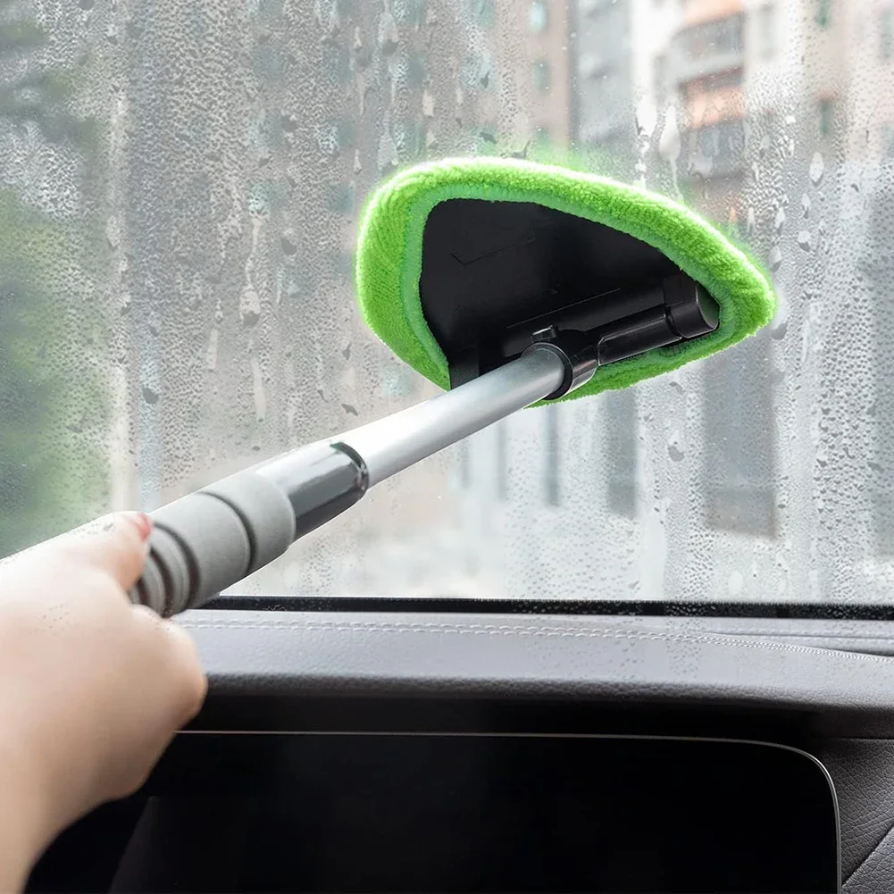 Windshield Washer Brush with 2 Microfiber Pads Car Window Cleaning Tool Extendable Handle Car Glass Cleaner for Car & Home Use