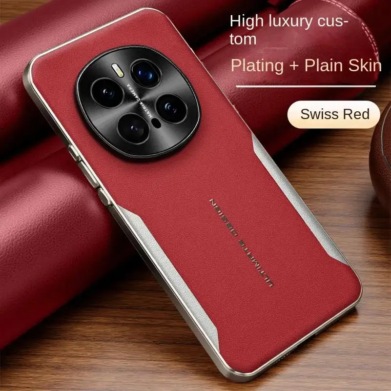 Color-Blocked Leather Shockproof Case with Ultra Metal Camera Protection
