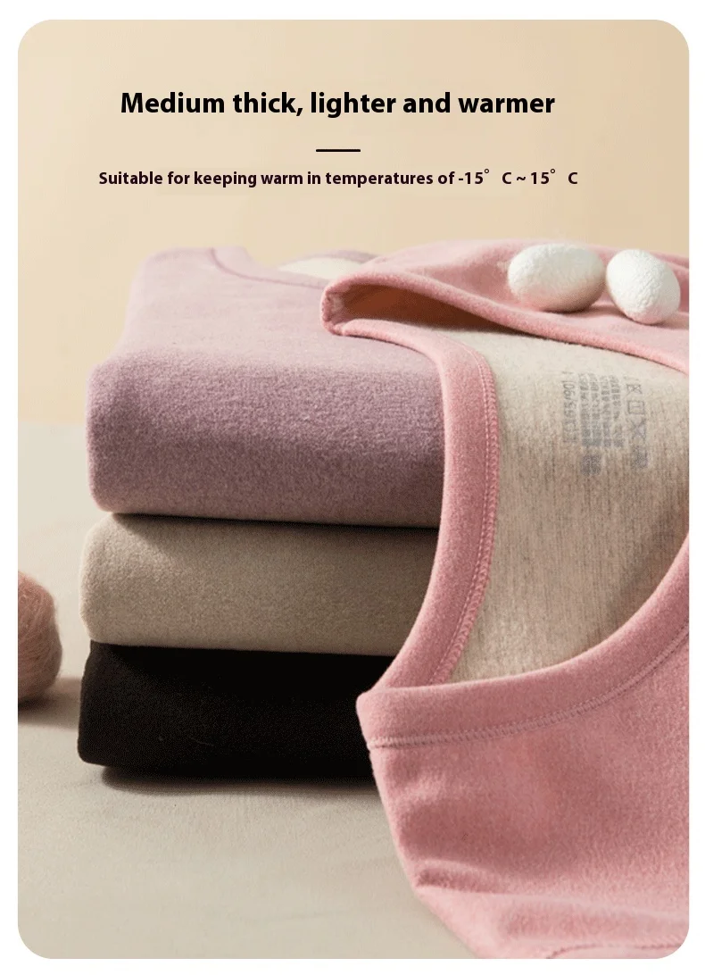 Description Picture 6 of item2PCS/Set large size men's non-marking cashmere simulation silk thermal underwear padded and thickened fall coat and pants bottom