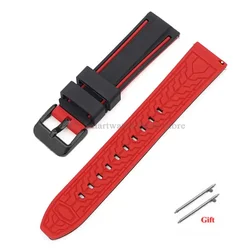 Multisize Silicone Waterproof Quick Release Watch Strap - Versatile Rubber Band - 24mm (Black red - black)