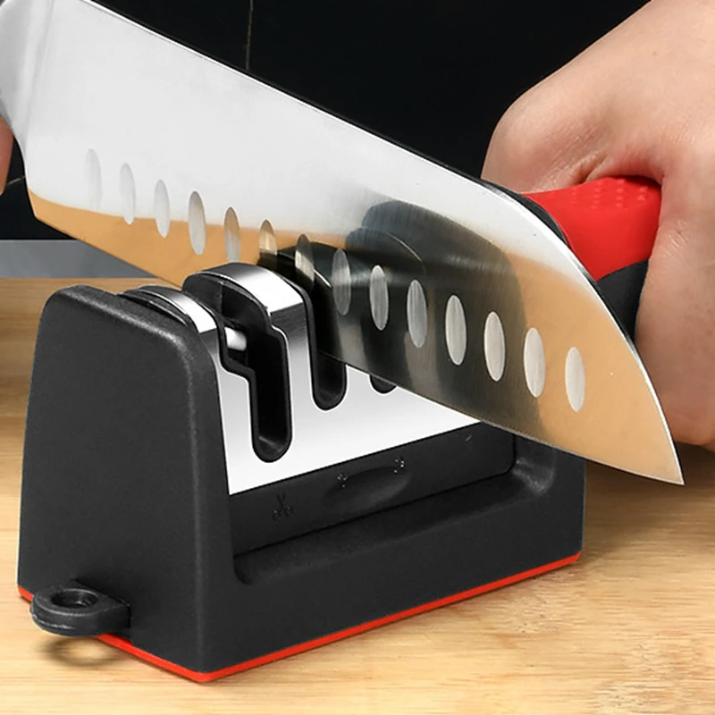 

3/4 Stages Type Handheld Knife Sharpener Whetstone Quick Sharpening Non-slip Base Kitchen Tools for Various Knives