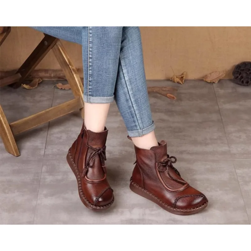 

2024Oversized Women's Shoes National Style Antiskid Soft Soled Flat Shoes Casual Short Boots Autumn and Winter New Women's Boots