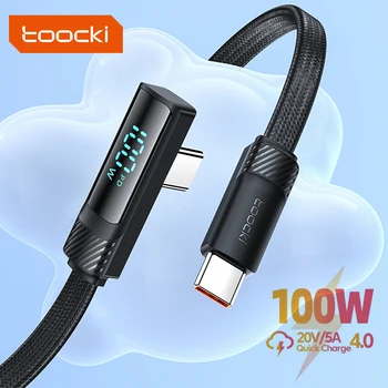 Toocki PD 100W 90 도 USB C 타입 케이블, 맥북 샤오미 화웨이 OPPO 삼성 화웨이용 고속 충전 디스플레이 케이블