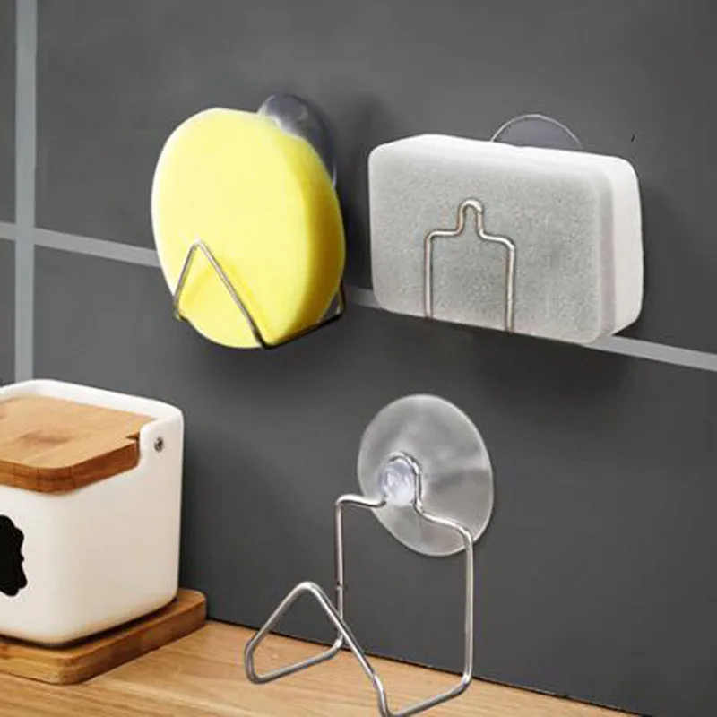 Stainless Steel Suction Cup Drain Rack Sponge Holder Brush Soap Dishwashing Liquid Drainer Kitchen Sundries Organizers 1PC