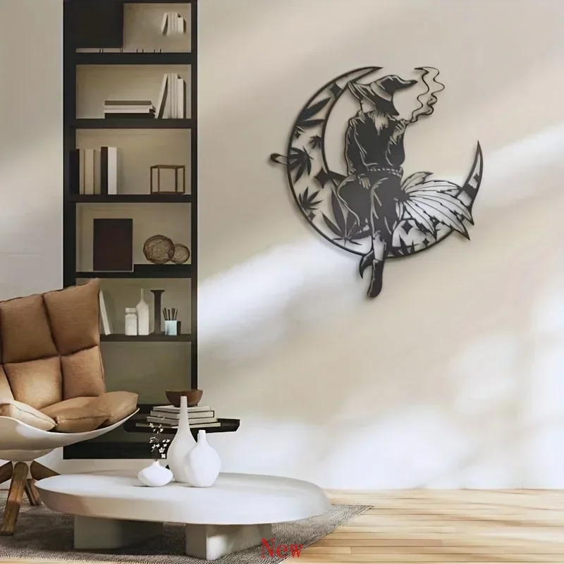 

Promotion Halloween Moon Metal Wall Hanging decor Art Witch Weeds Metal Wall Decoration Indoor Living Room Kitchen Home Decorati