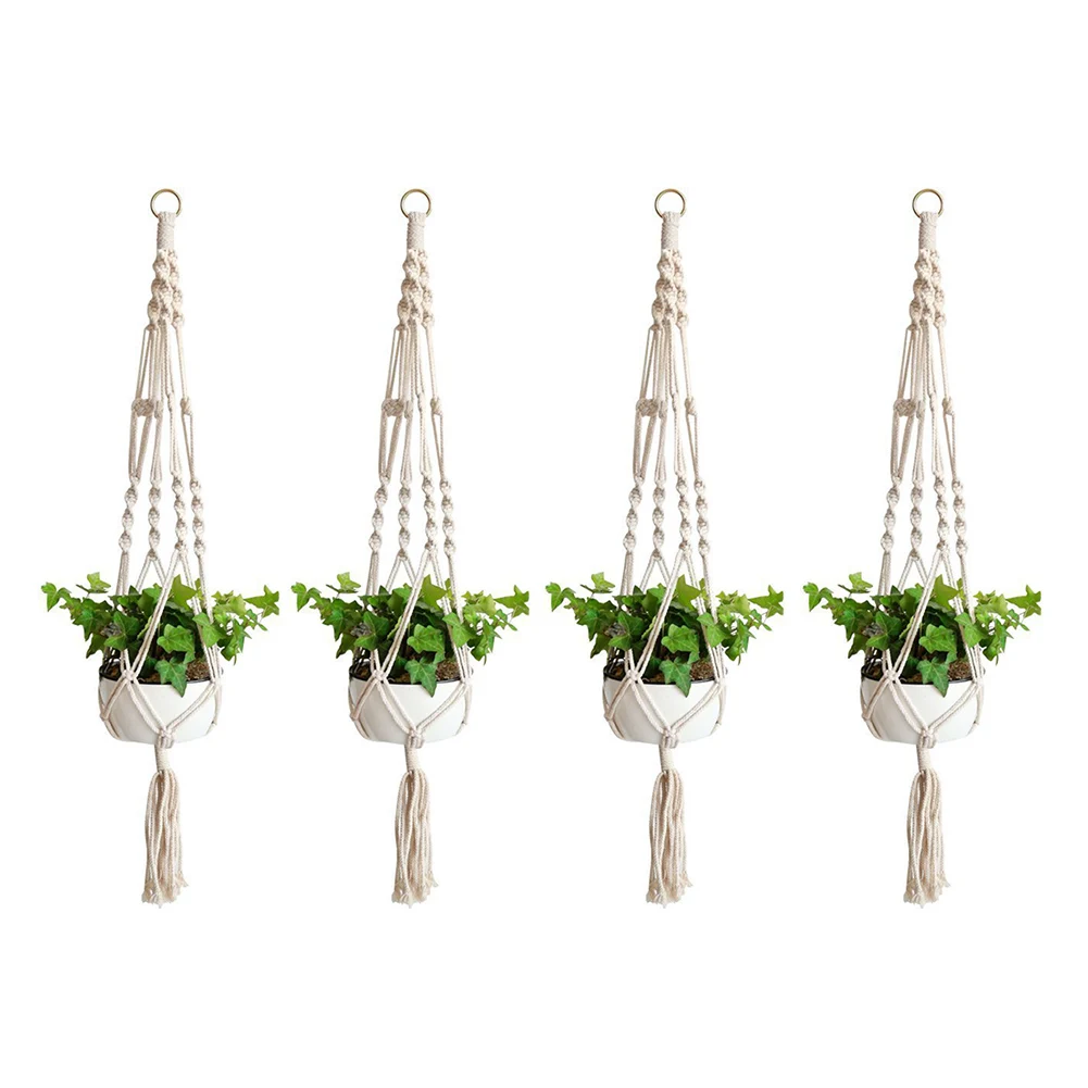 Elegant Woven Plant Hanger Basket with Tassel Design for Indoor and Outdoor Spaces