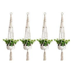 Elegant Woven Plant Hanger Basket with Tassel Design for Indoor and Outdoor Spaces (M 4PCS)