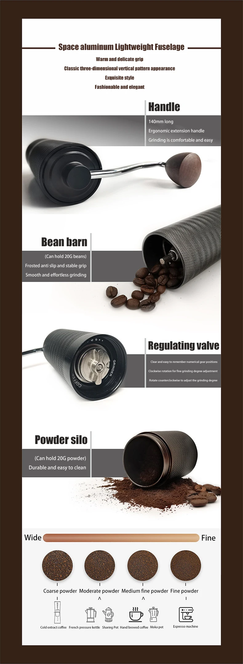 S7a26613e976b42c0b390563470fea49eE Portable Coffee Hand Grinder Adjustable Manual Espresso Grinder with Precision Steel Grinding Core