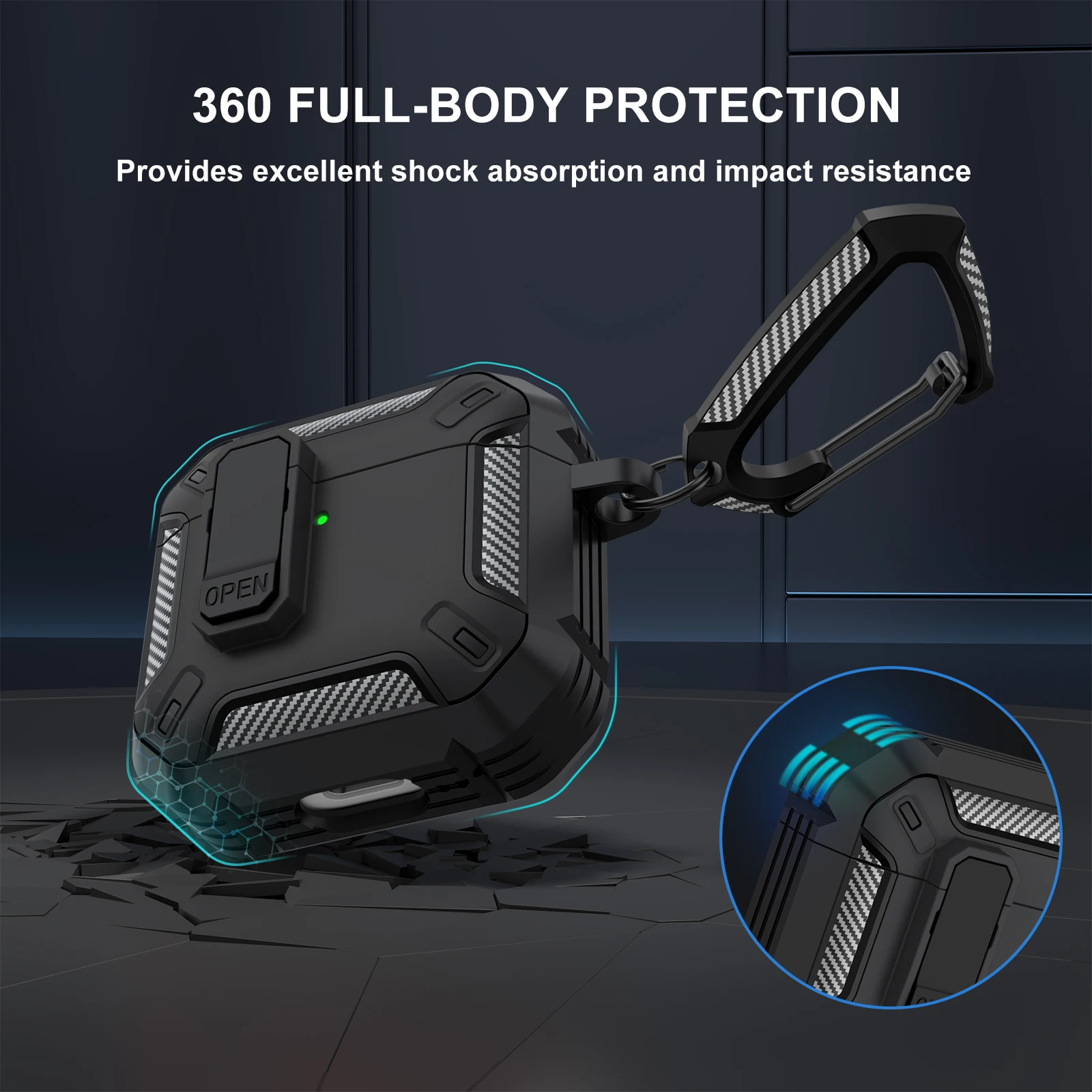 Enhanced Security Lock Case with Hook - 360° Protective Shell for Wireless Earbud Cases