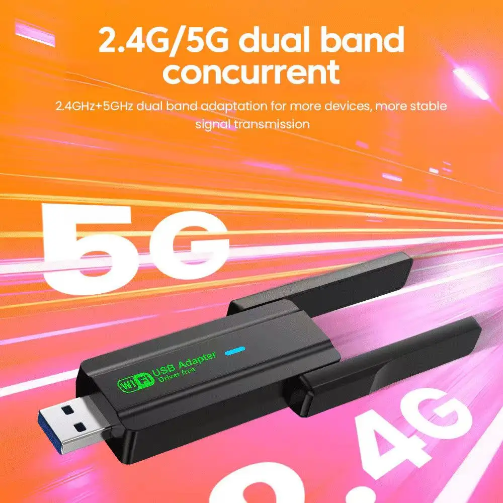 WiFi 5 무선 네트워크 카드 1300M 듀얼 밴드 2.4G&5GHz USB 3.0 고속 와이파이 어댑터 드라이버 무료 데스크탑 노트북용