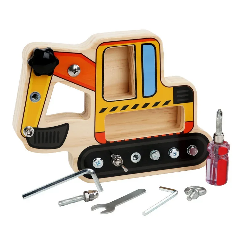 Simulation Screw Busy Board Wooden Toy Children Montessori Fine Motor Training Nut Screw Disassembly Engineering Car Puzzle Game