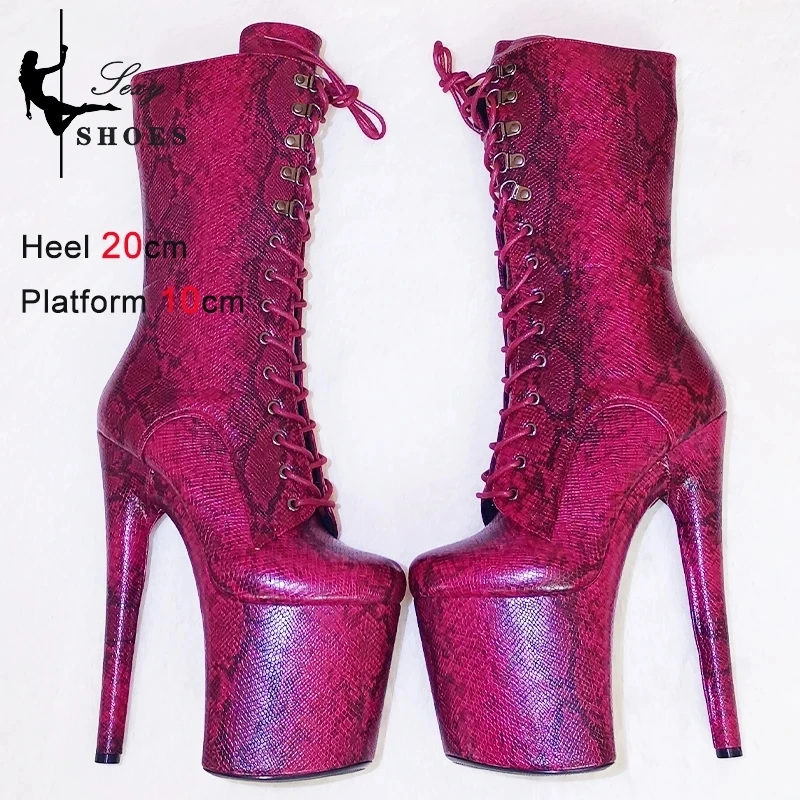 Snake Pattern Shoes Women Sexy Fetish 8Inch/20CM Pole Dancing Ankle Boots Stripper Stiletto Heels Low Tube Short Boots Thin Heel
