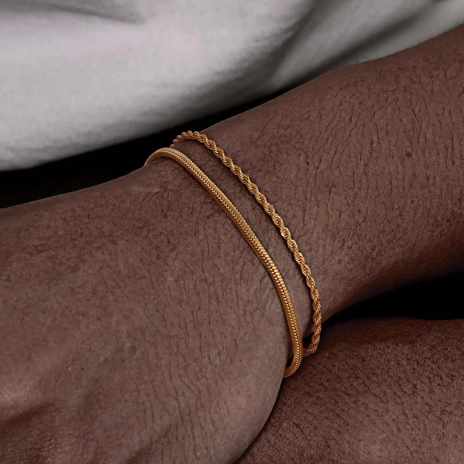 Vnox 2 pezzi/set braccialetti a catena da uomo, bracciale a catena con corda intrecciata regolabile da 16 cm-21 cm, bracciale a maglie a serpente in acciaio da 21 cm-24 cm 5