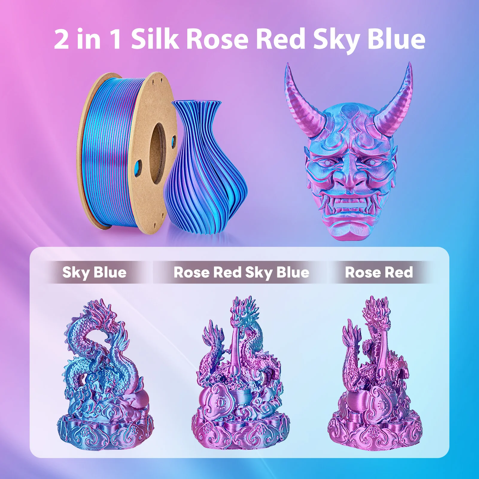 Silk PLA Filament 250g 2 Color in 1 3D Printing Filament 1.75mm Silk 3D Printer Fit Most FDM Printers
