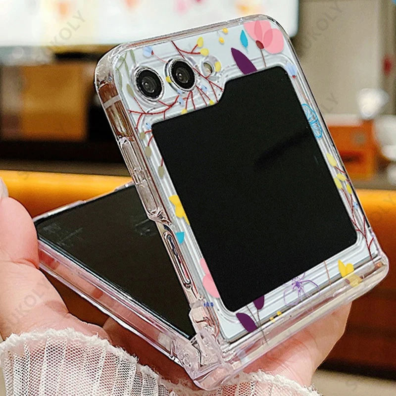Elegant Floral Transparent Folding Phone Case - Hard Back Cover