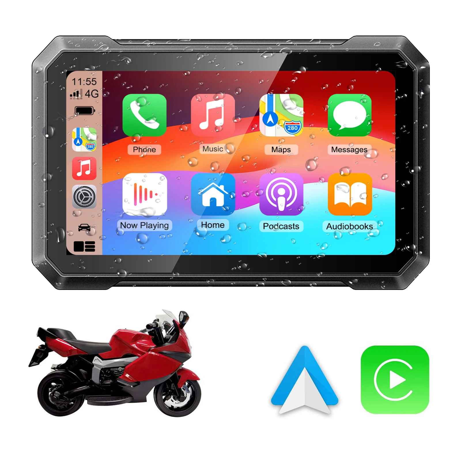 7inch IPS HD Motorcycle GPS Portable Wireless CarPlay Android Auto Moto  Navigation Tablet Dual Bluetooth Stereo With Bracket