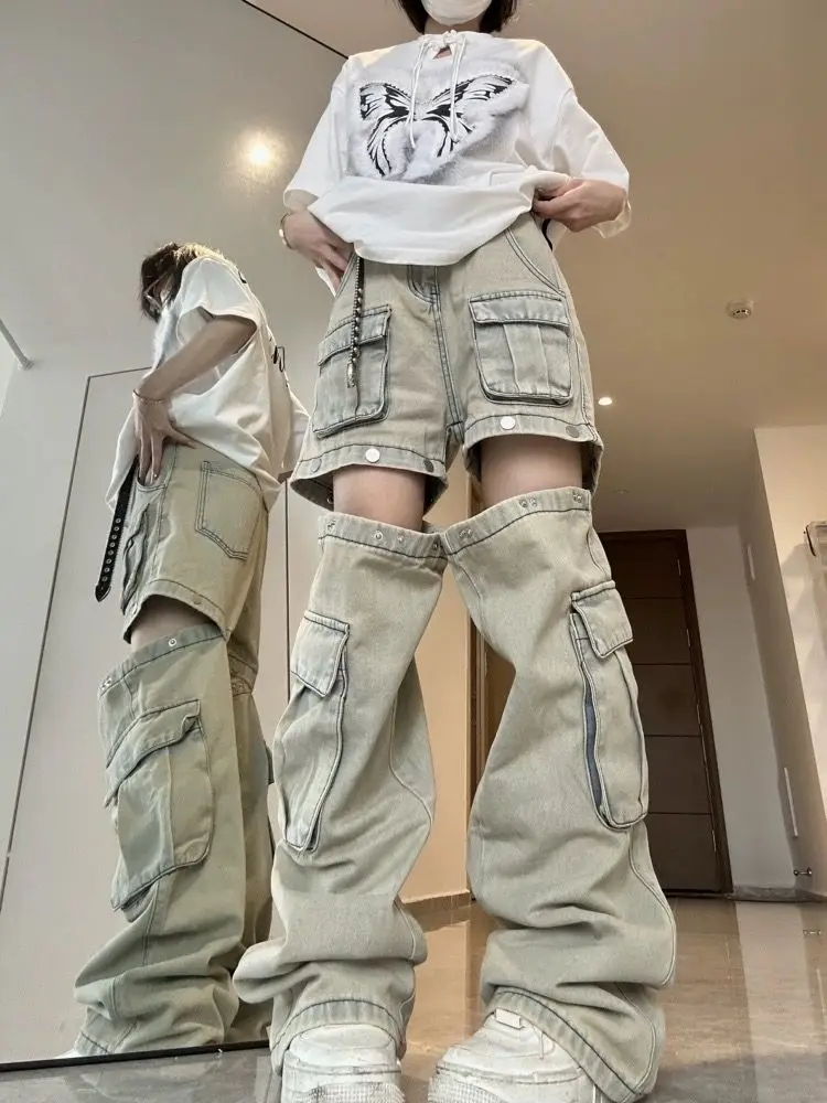 RIGHT ANARCHYISM=KEYSTATION ゴシックパンツ　y2k American New Detachable Design Sense Tooling Jeans Female