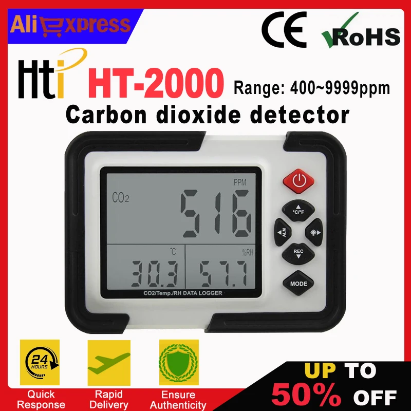 

HTI HT-2000 High Accurate Alarm Function data logger temperature humidity CO2 monitor