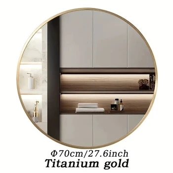27'' Round Wall Mounted Mirror, Wall Decor Mirrors, Bathroom Bedroom Living Room Glass Vanity Mirror, Black/Golden 5