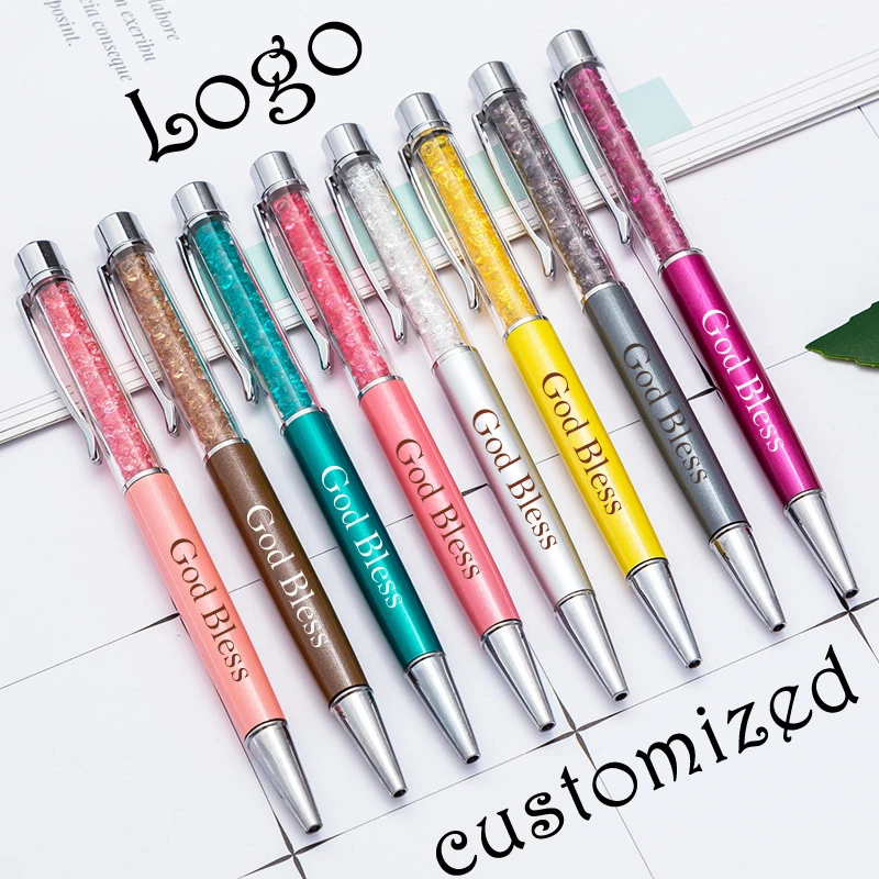 New Crystal Metal Roller Ballpoint Pen Top Big Diamond Advertising Stationery Beautiful Gift Personalized Custom Logo Name
