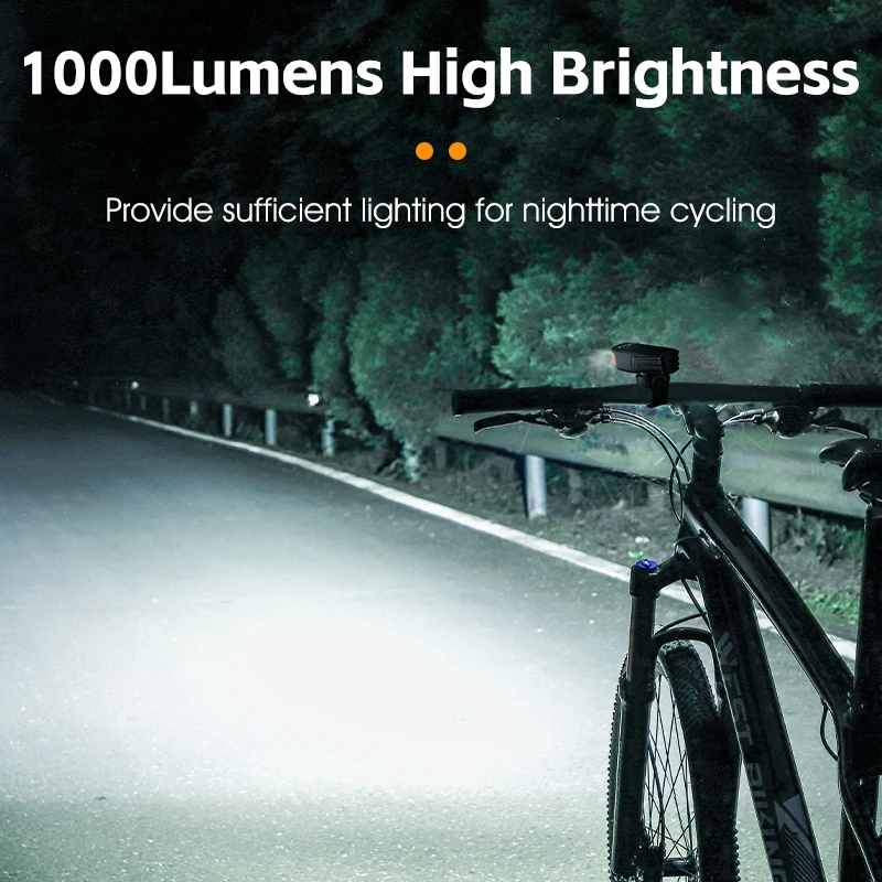Faro Anteriore Per Bici 1200 Lumen – LED USB-C Ricaricabile, Impermeabile IPX65, In Lega Di Alluminio, Per Mountain Bike E Strada