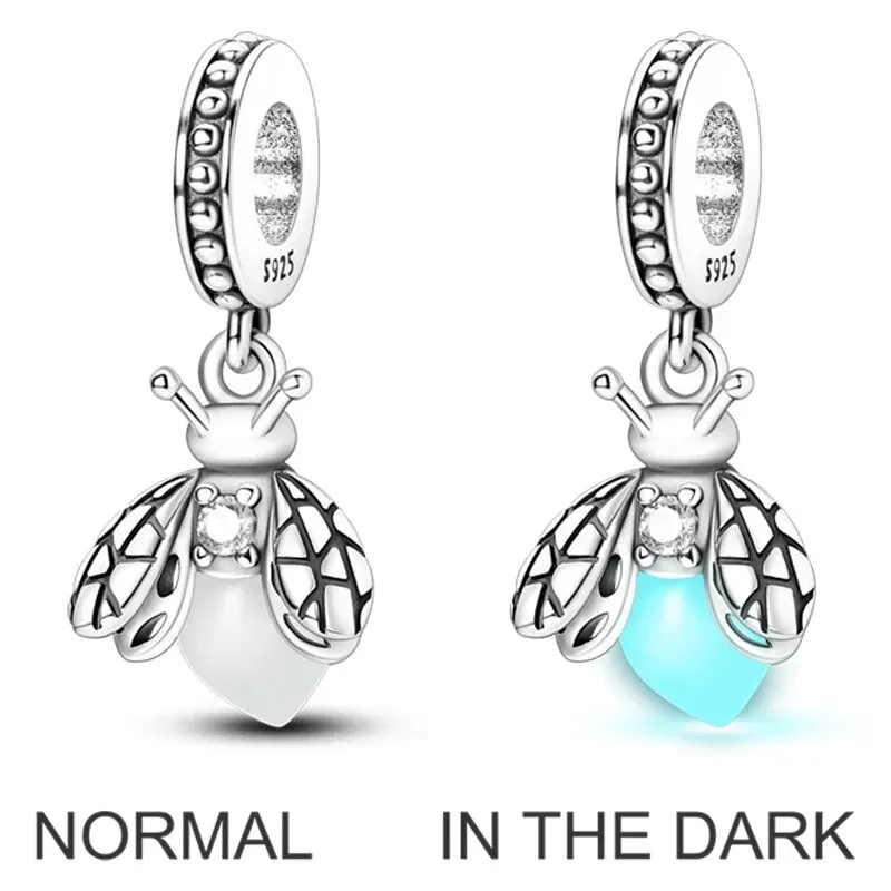 Silver Charm Pendant 925 Silver Chameleon Glowworm Light Bulb Firefly Star Moon Fit Original Pandora Charms Bracelet DIY Jewelry