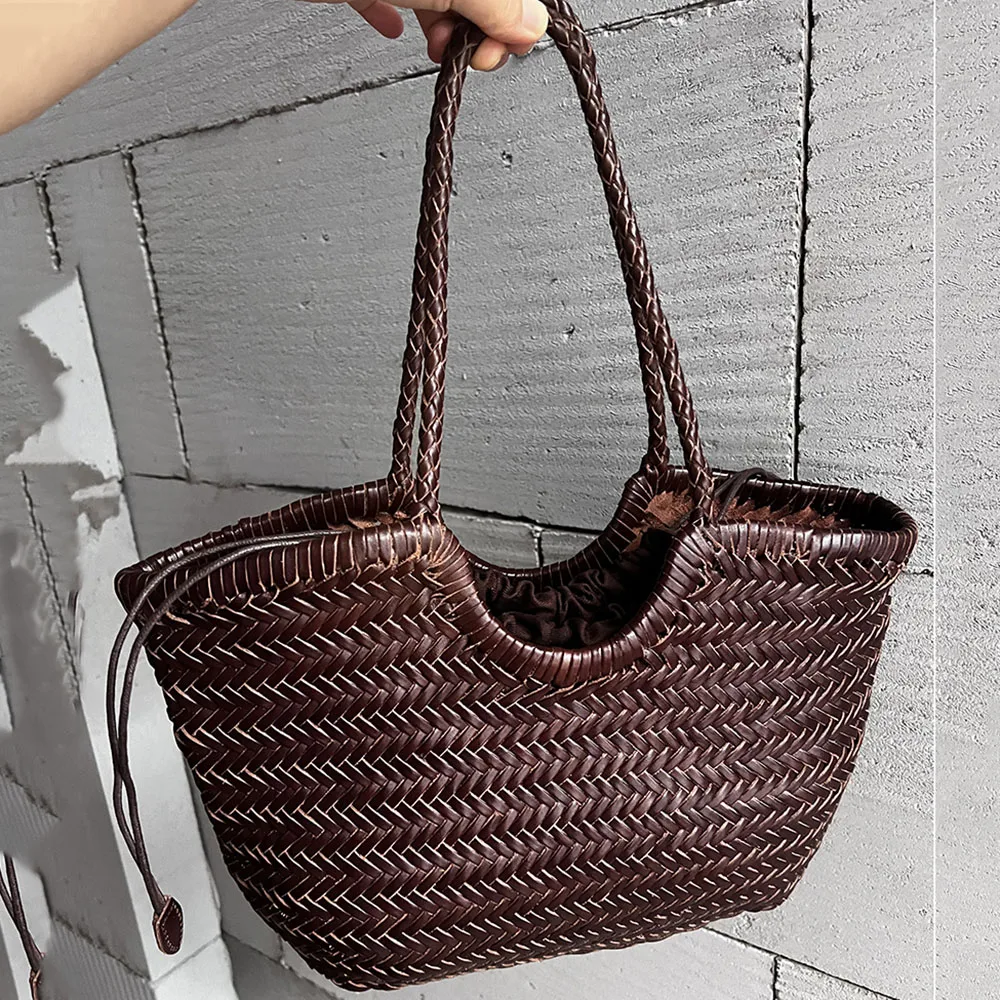 100% Natural Cowhide Weave Handbags Fashion Small Manual Hand Made Ladies Woven Handbag Exquisite Tote Dating Shopping Bags 6