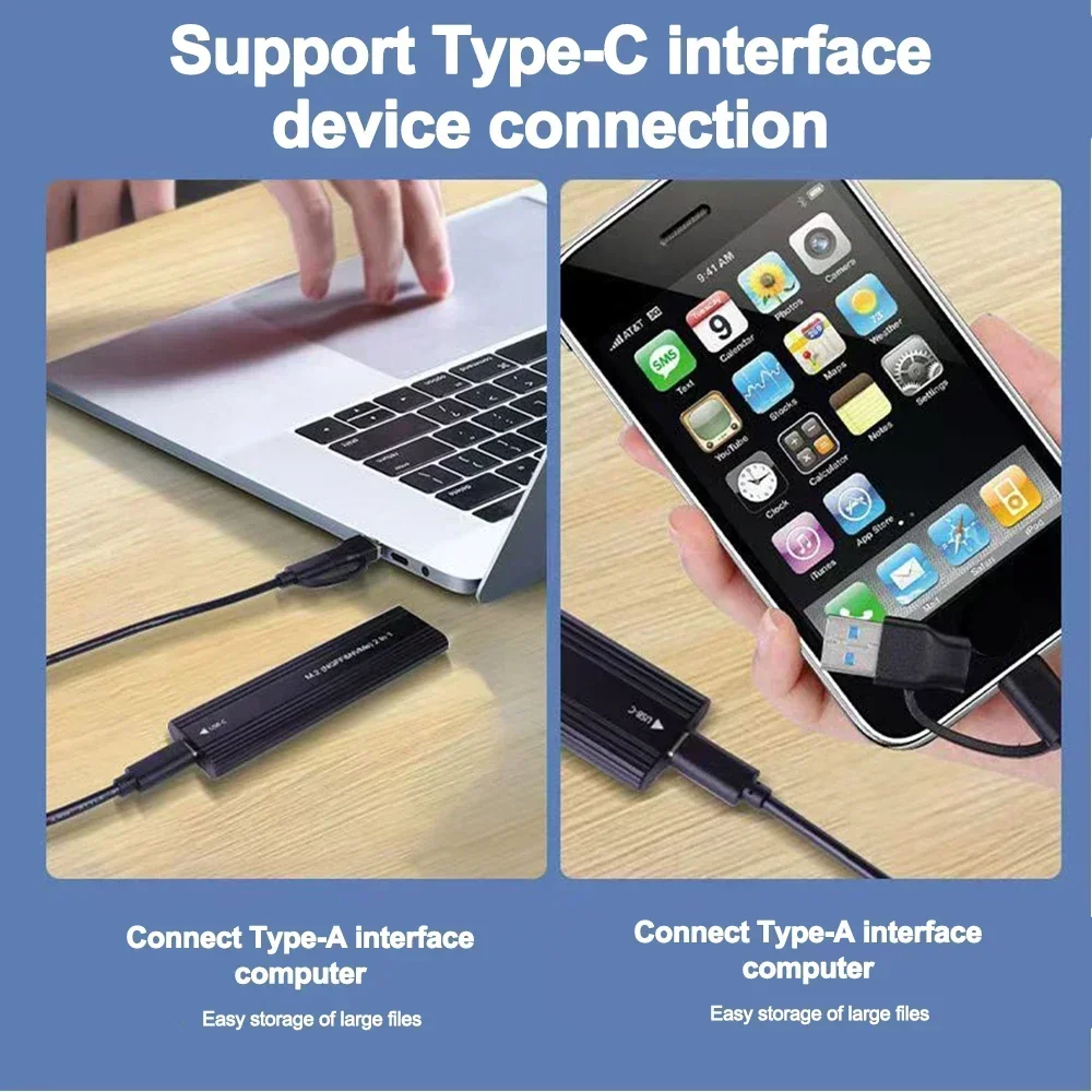 SSD enclosure NVME M.2 Solid State Drive External Enclosure 2230/2242/2260/2280 M.2 to USB C 10Gbps Aluminum Case Type A + C For M/M + B Key