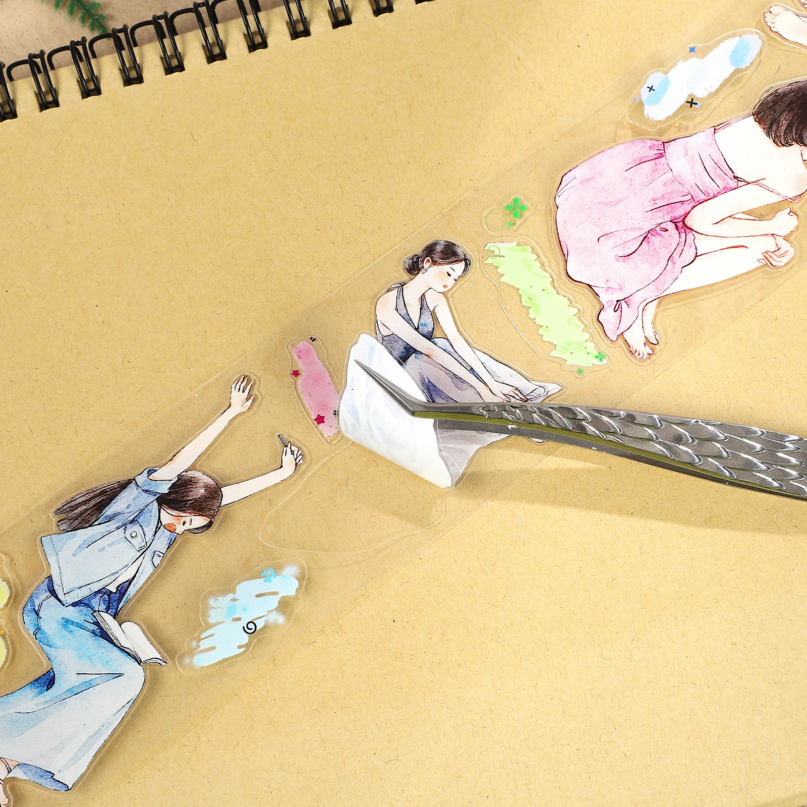 50mm*6m 카와이 소녀 캐릭터 풍경 PET 테이프 창의적인 DIY 저널 재료 콜라주 스크랩북 문구류