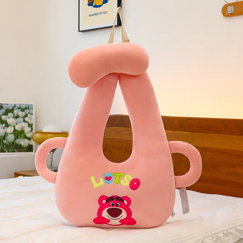 Disney's new anime multifunctional strawberry bear car pillow backrest plush toy doll Winnie bear waist support nap blanket